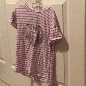 Girls Purple sequin heart stripe tee